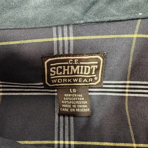 CE Schmidt Workwear Shirt Mens Large Blue Plaid Long Sleeve Button Up Work - Picture 5 of 11